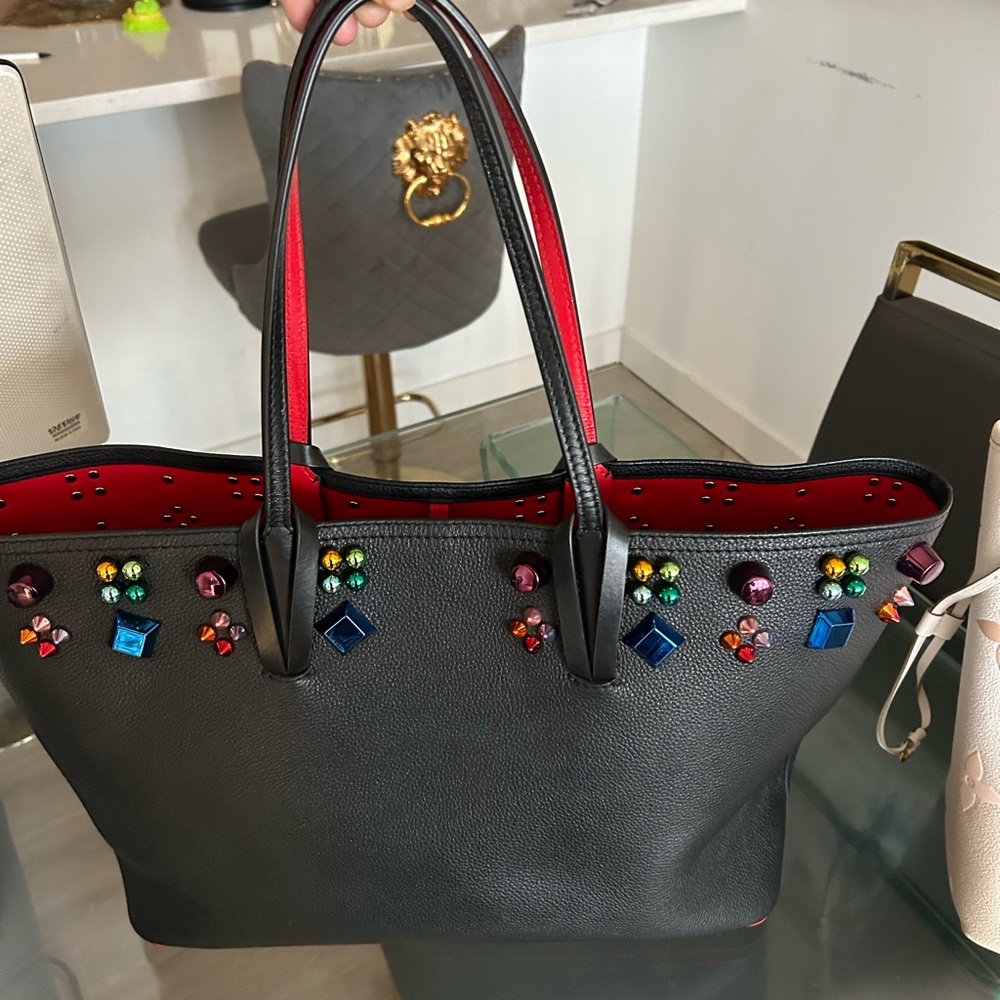 Christian Louboutin Black and Red Tote Bag with Decorative Embellishments